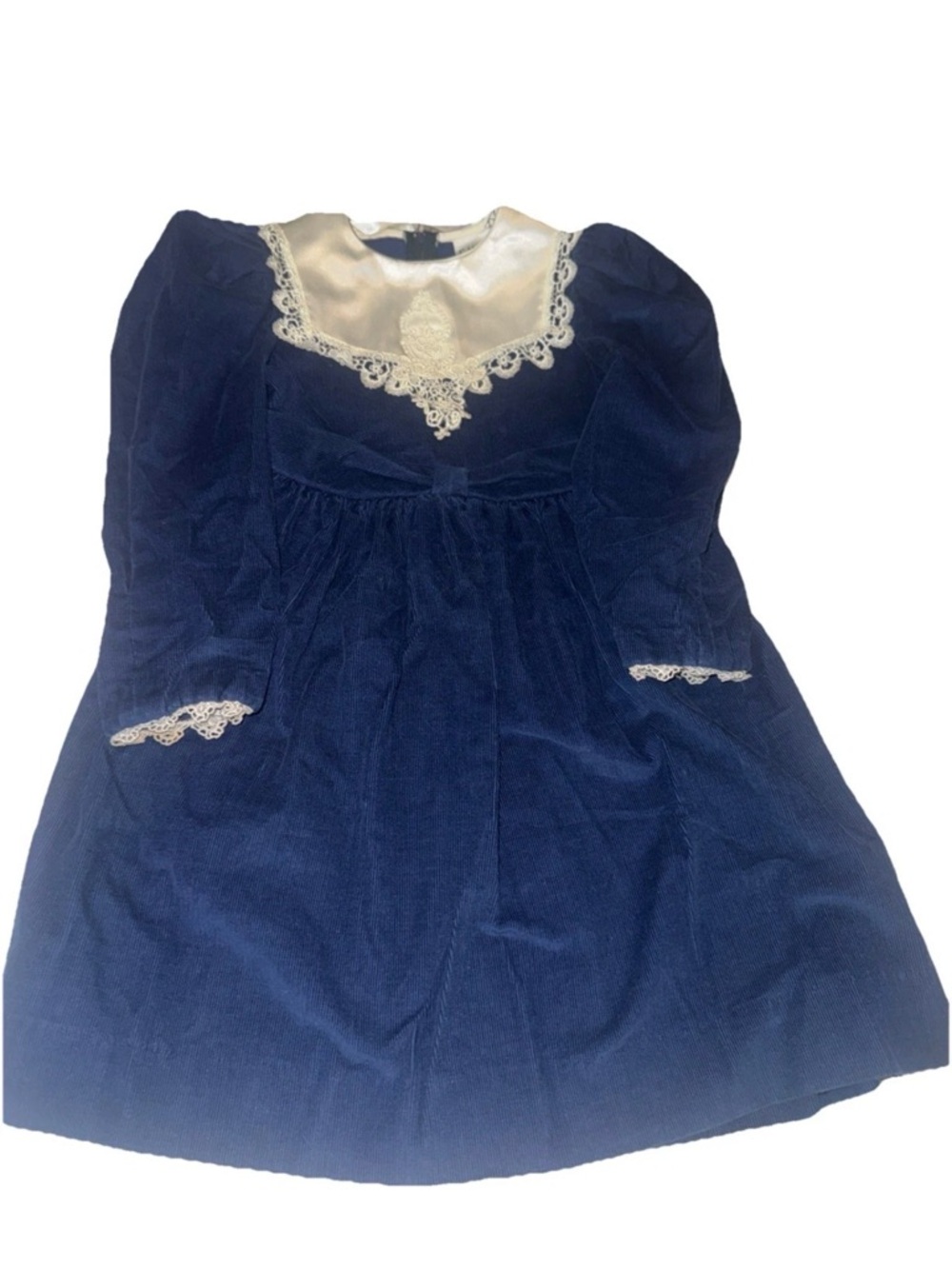 Vintage Ruth Of Carolina Blue Corduroy Dress 6 Lace USA
